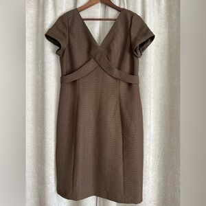 Isabella DeMarco Brown Business Dress Size 14 VNeck Criss Cross Knee Length